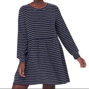 Loft Striped Button Back Swing Dress Medium